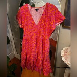 Universal Thread Red and Pink Flutter Sleeve Sundress